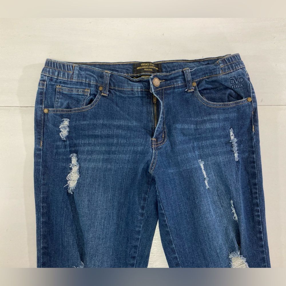 Versace 19V69 Italia Jeans Womens 31 Distressed Blue Denim Designer - Picture 3 of 13